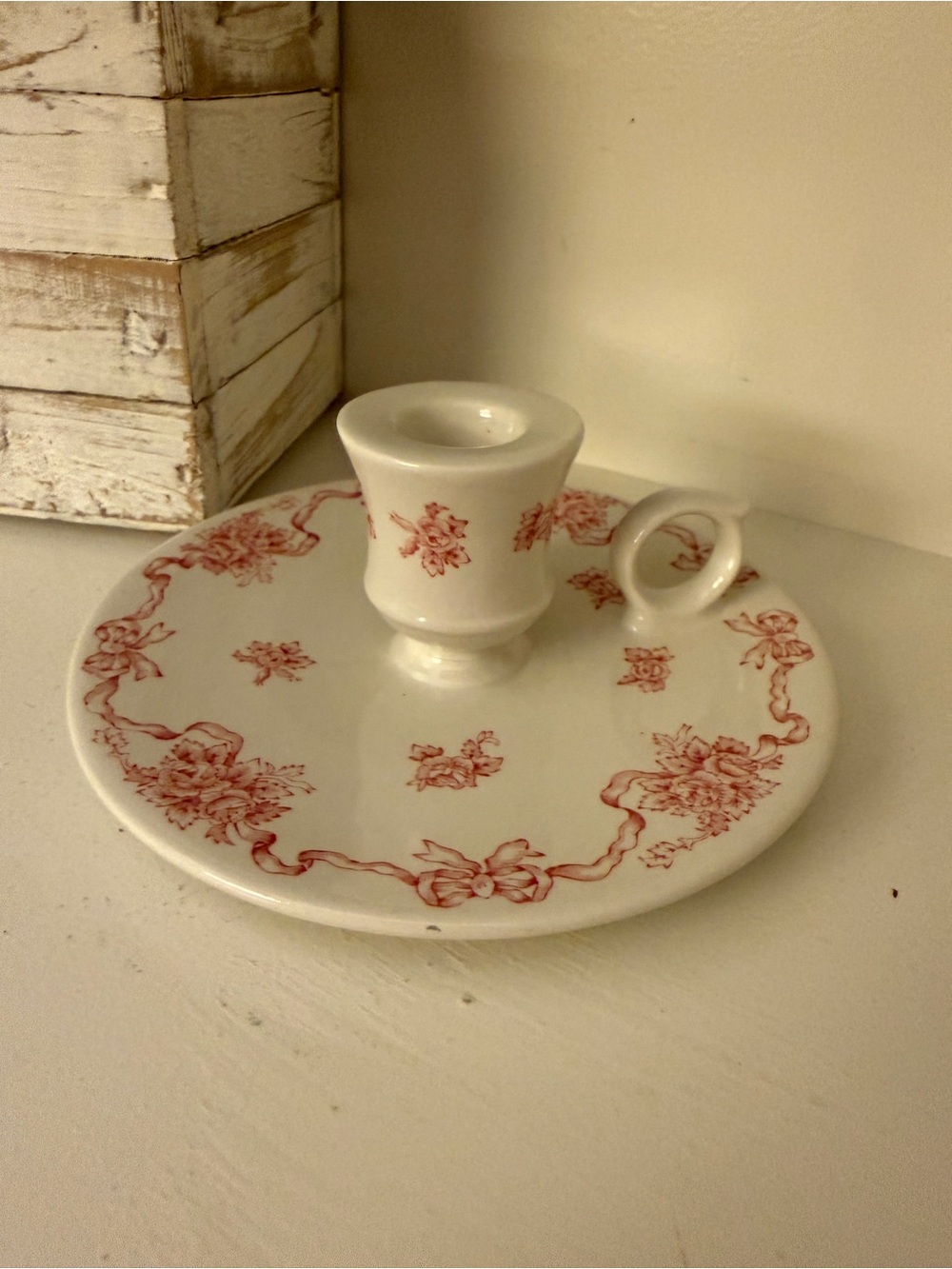 Vintage Laura Ashley England Floral Chamberstick Candle Holder Cottagecore
